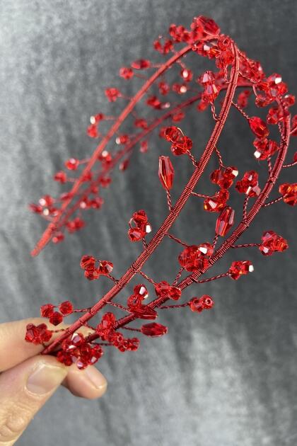 Handmade Angel Model Henna and Bridal Crown with Red Crystal Stone – Crown, Crystal Stone, Stylish Model – Crown