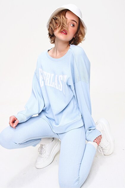 Trend Alaçatı Stili Kadın Bebe Mavi Sweatshirt Örme Tayt İkili Takım ALC-X5890 - 3