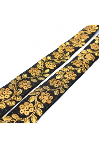 Indian Handwork Black Sequin Floral Strip