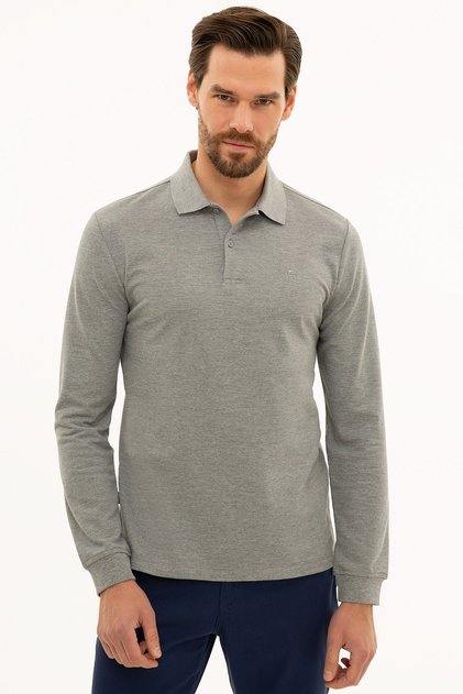 Men's Gray Melange Slim Fit Polo Neck Sweatshirt G021GL082.000.1208969