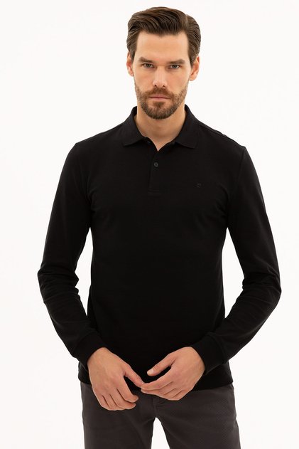 Men's Black Slim Fit Polo Neck Sweatshirt G021GL082.000.1208969