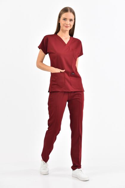 Lycra Claret Red Scrubs Uniform Suit