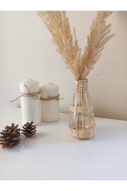Hasır Bambu Rattan Mini Vazo 14 Cm