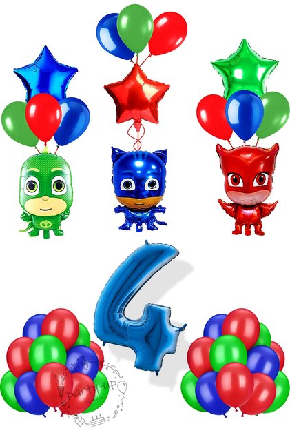3lü Pijamaskeliler Balon Seti Pjmasks Kedi Çocuk Baykuş Kız Kertenkele Çocuk