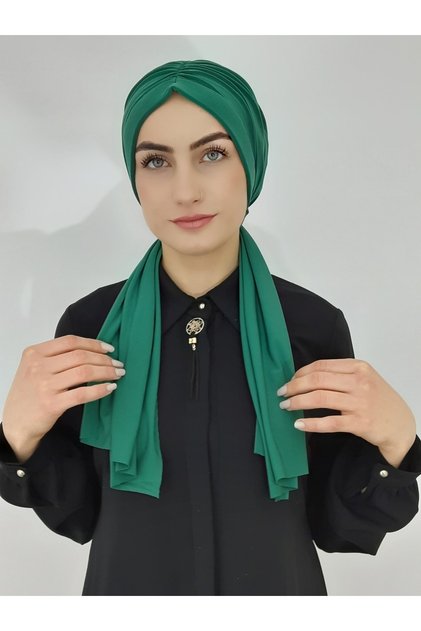 Designed Drawstring Ready-Made Bonnet Hijab Green 2 Colors