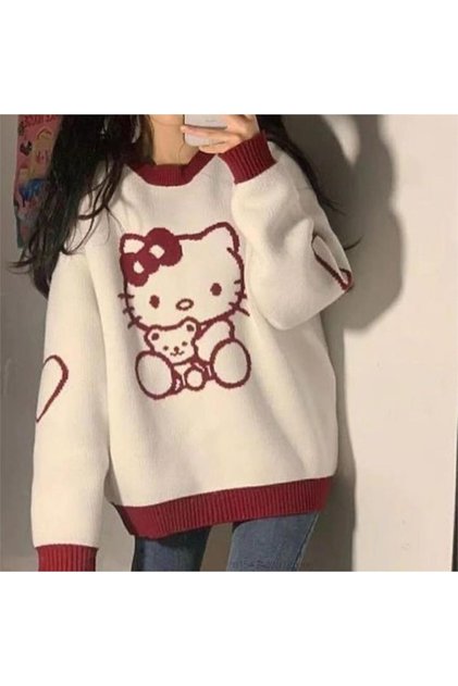 Hello Kitty : Bear Friend XL Size White Oversize Sweater