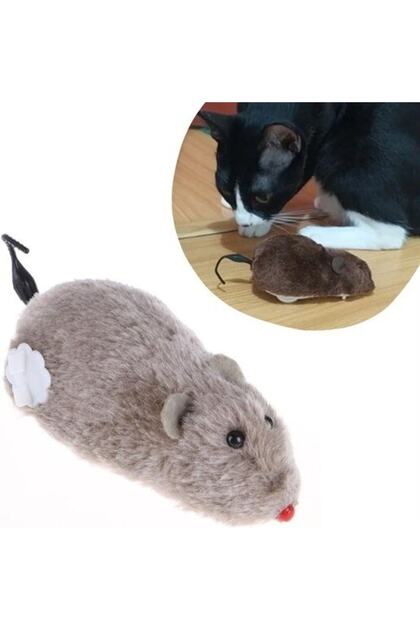 Wind-Up Cat Training Toy Furry Plush Mouse Catching Interactive Cute Fun Toy