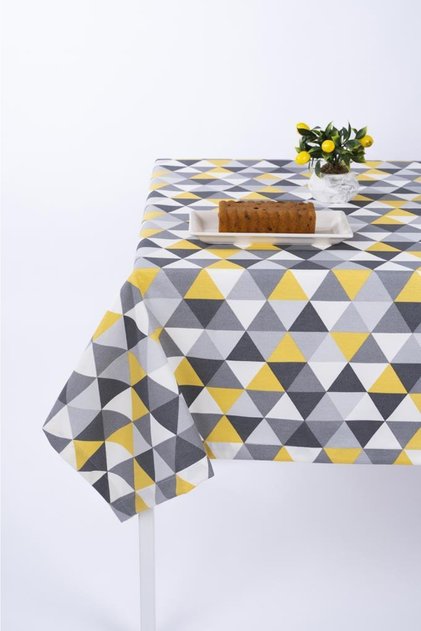 Luxury Linen Fabric Tablecloth Stain Resistant Options Ilan Triangle Yellow Gray