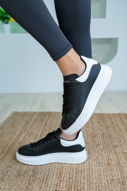 Pantofi sport unisex, negru, alb, cu talpă groasă