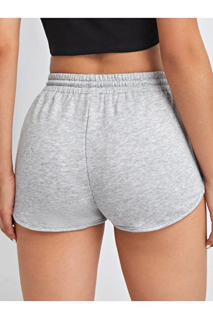 trendgar Gray Slit Drawstring Mini Shorts- Trendyol