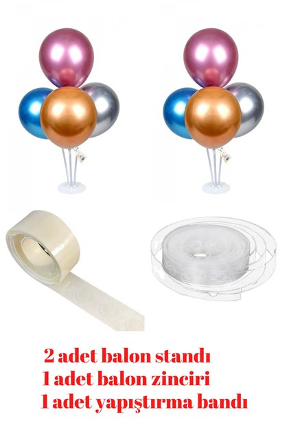 2 Pieces of 4 Balloon Stands & Balloon Chain & Balloon Adhesive Tape & Birthday Party Decoration Set