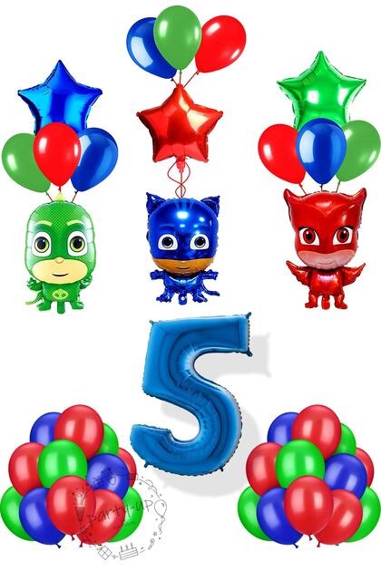 3-Piece Pijamaskeliler Balloon Set Pjmasks Cat Child Owl Girl Lizard Child
