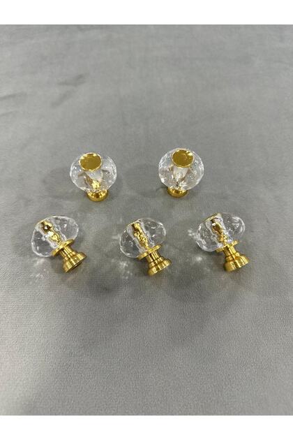 (5 PCS) Oscar Button Handle Crystal Transparent Gold TV Unit Nightstand Console Cabinet Handle