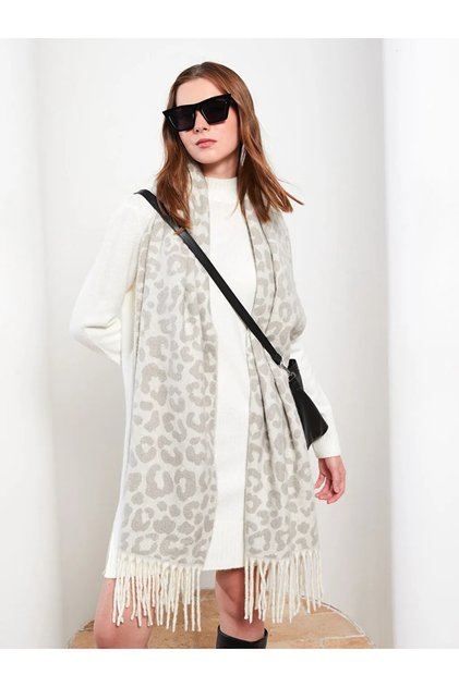 Accessories Leopard Patterned Fringed Women's Scarf