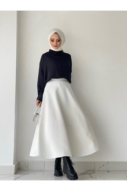 Hijab Scuba Flared Skirt White