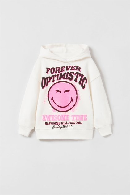 Girl's Smile Printed Hooded Cotton Sweat