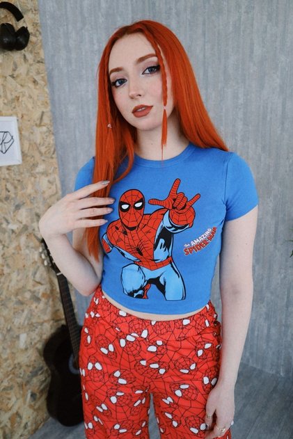 Blue the Amazing Spiderman Spiderman Short Sleeve Women's Crop Blouse T-Shirt