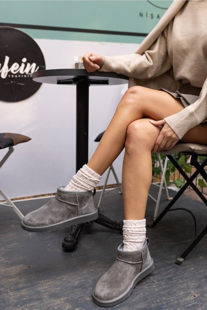 Joyy Women's W Classic Gray Real Suede Ultra Mini Boots