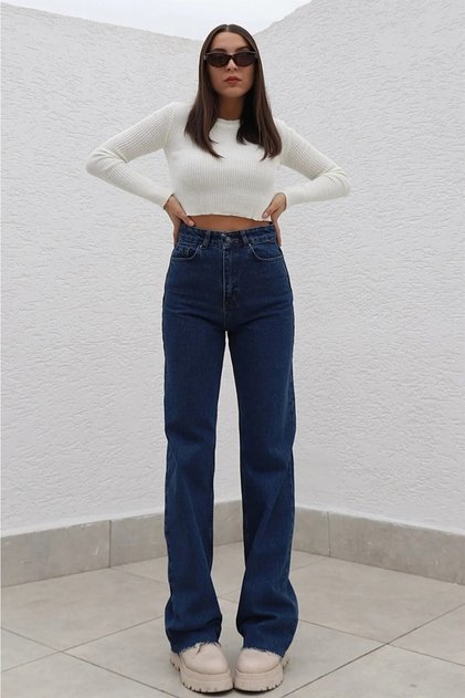 Liva X Dark Blue Casual Palazzo Wideleg Jean Power Lycra Women's High Waist