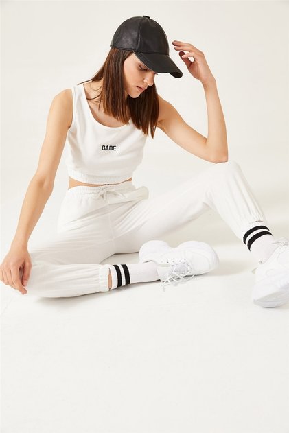 Ecru – Women's Crop Tank Top Tracksuit Set