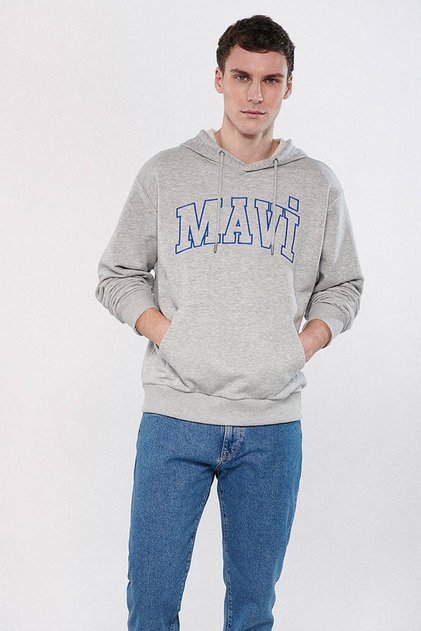 Men's Logo Printed Hooded Gray Sweatshirt 0610253-80196 23y072001e0014