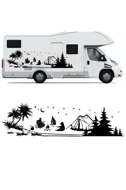 120 X 33 Cm Camper Bear, Tent Camp, Camping Caravan Sticker