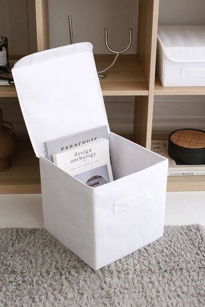 Cabinet Laundry Toy Organizer Folding Storage Box with White Cover 28x28x28