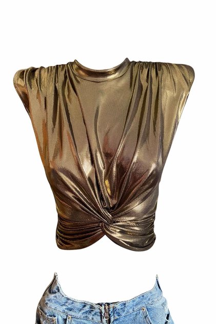Crop Top cu noduri captusit, auriu