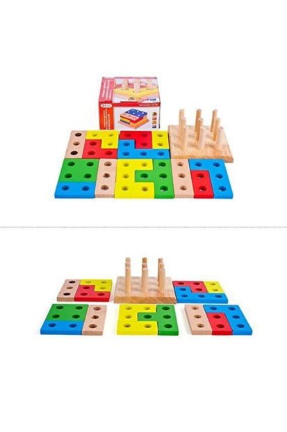 HAMAHA Ahşap 16 Parça Geometrik Sekiller Puzzle Vidalama Bultak Oyunu Ahşap Oyuncak Bloklar Oyunu - 3