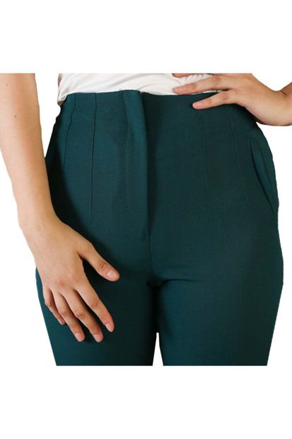 The pantolon Thepantolon Biye Detaylı Koyu Yeşil Bayan Havuç Pantolon - 2