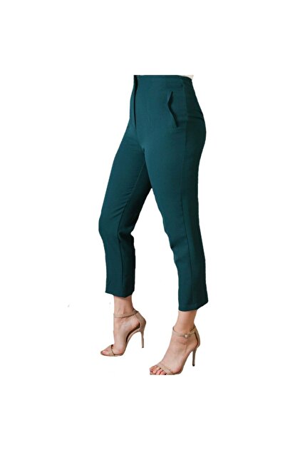 The pantolon Thepantolon Biye Detaylı Koyu Yeşil Bayan Havuç Pantolon - 4