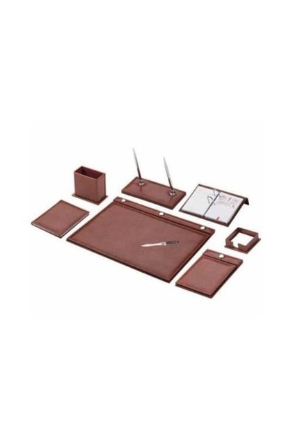 259 Faux Leather Buttoned Desk Mat Set 9 Pieces Brown G259