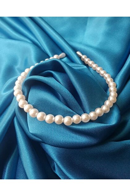 Women's White Color Zara Model Luxury Detailed Pearl Crown Hair Band