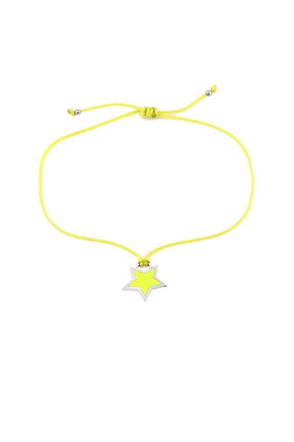 MySilvers Sarı Neon Yıldız Ipli Gümüş Halhal - 1