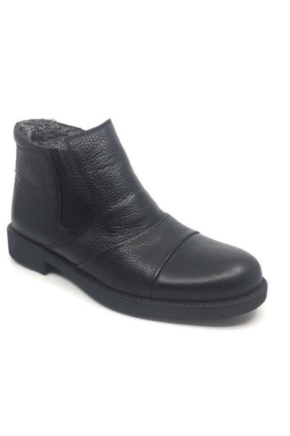 Men's Black Genuine Leather Winter Boots with Fur Inside