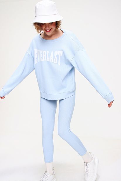 Trend Alaçatı Stili Kadın Bebe Mavi Sweatshirt Örme Tayt İkili Takım ALC-X5890 - 4