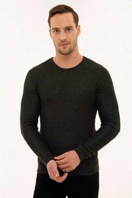 Pulover de tricotaj Antracit Melange Slim Fit pentru bărbați G021SZ0TK.000. 1110377