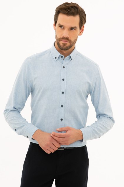 قميص رجالي أزرق عادي G021SZ004.000.1108835
