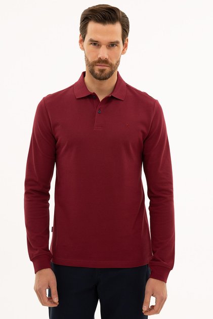 Men's Claret Red Slim Fit Polo Neck Sweatshirt G021GL082.000.1208969