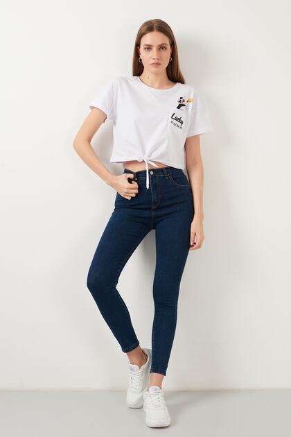 Melindes A.c.a.i.p Women's Blue High Waist Ankle Length Slim Leg Skinny Lycra Jeans