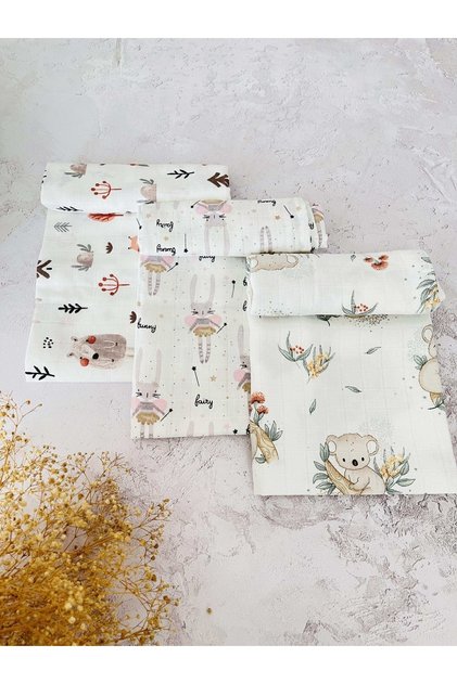 3 Pieces Multi-Purpose Muslin Cloth Cover Blanket 100% Cotton Oeko-Teks Certified 80X80 cm