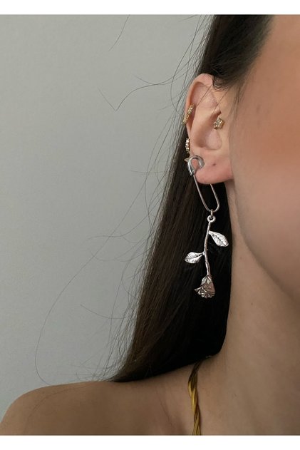 Şahmaran Çengelli Tek Gül Küpe