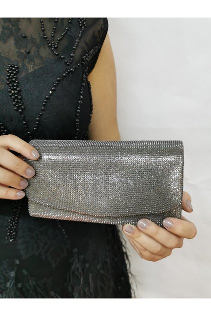 Women's Stoned Platinum Evening Dress Clutch Portfolio Hand Night Wedding Engagement Bag