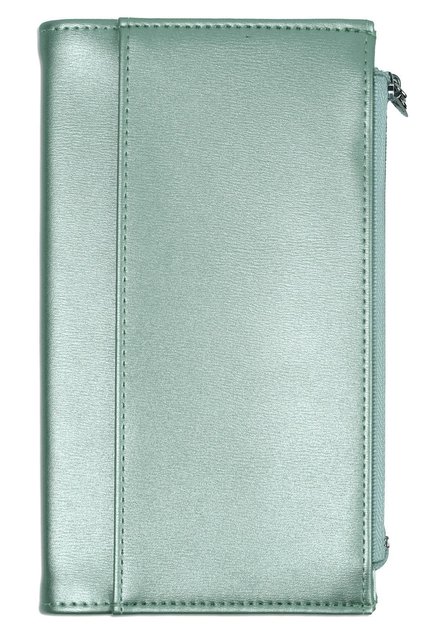 Zipco Yumuşak Koruyuculu Fermuarlı Cepli Çizgili Blok Not Defteri 9.6x16.6 Cm Metalik Yeşil