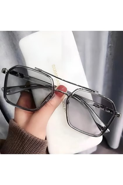 Unisex Women Men Uv400 Protected Gray Square Rectangle Image Style New Season Sunglasses