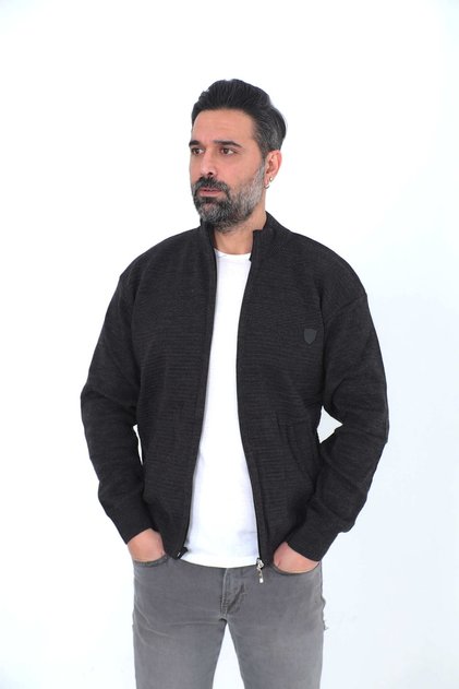 Dad Zippered Double Pocket Acrylic Yarn Autumn-winter Thick Men's Cardigan