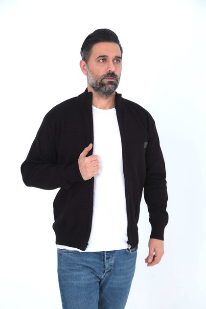 Dad Zippered Double Pocket Acrylic Yarn Autumn Winter Thick Men's Cardigan