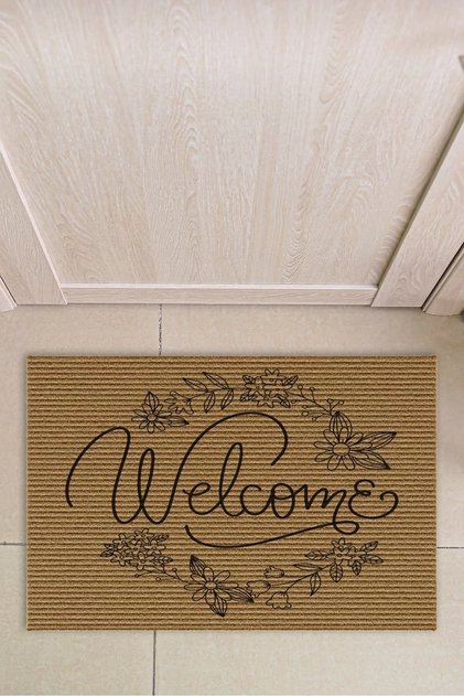 Welcome Flower Patterned Front Door Carpet Mat 40 X 60 cm
