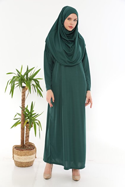 Asgard Tesettr Women's Prayer Dress Full-Length Practical Prayer Dress  Emerald Green.- Trendyol