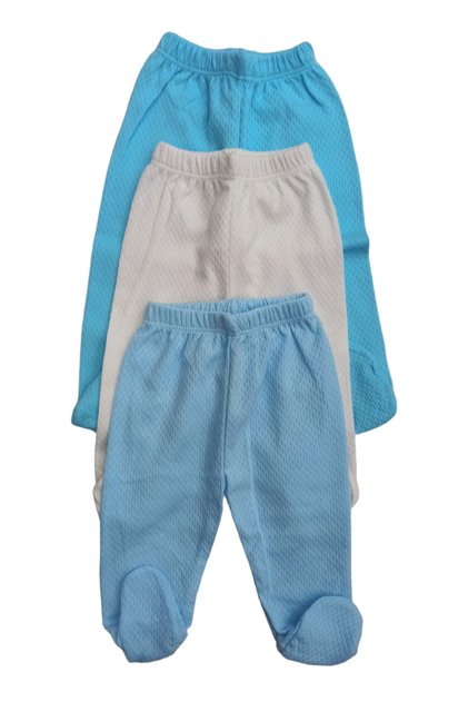 Baby Booties Bottom Breathable Fabric Solid Color (Pack of 3 Turquoise-cream-blue)